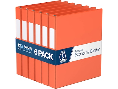 Davis Group Premium Economy 1 3-Ring Non-View Binders, D-Ring, Orange, 6/Pack (2301-19-06)