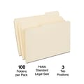 Staples 30% Recycled Reinforced File Folder, 1/3-Cut Tab, Legal Size, Manila, 100/Box (ST606814/6068