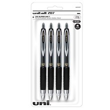 uni-ball 207 Retractable Gel Pens, Micro Point, Black Ink, 4/Pack (61270)