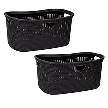 Mind Reader 10.57-Gallon Laundry Basket with Handles, Plastic, Black, 2/Set (40LBASK2PK-BLK)
