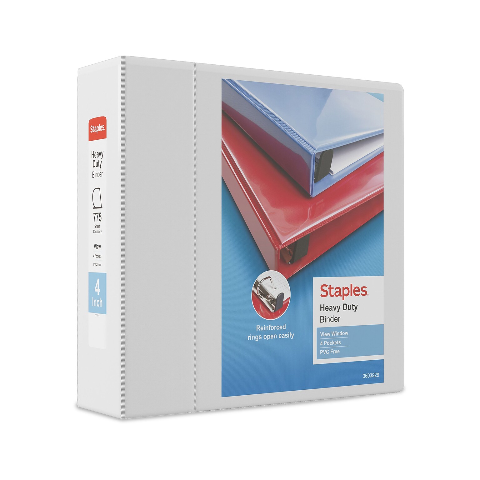 Staples® Heavy Duty 4 3 Ring View Binder with D-Rings, White, 4/Pack (56266CT/24696CT)