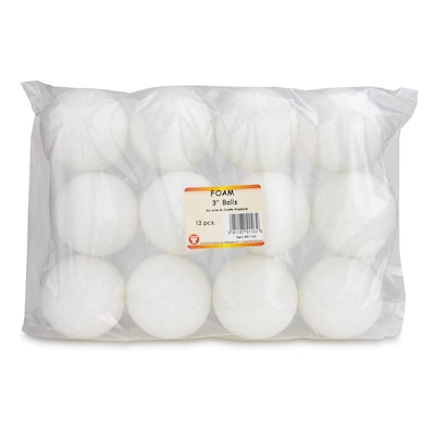 Hygloss HYG51103 White Foam Ball, 3, 12/Pack