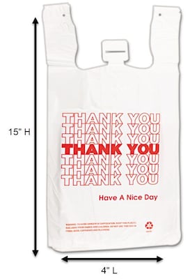 Myers Barnes Associates Thank You Shopping Bags, 15 x 4, White, 2000/Carton (BPC6415THYOU)