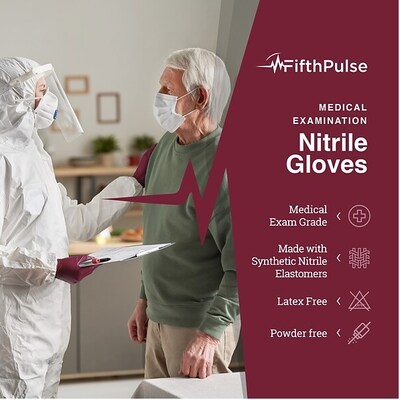FifthPulse Powder Free Nitrile Gloves, Latex Free, X-Large, Burgundy, 100/Box (FMN100217)