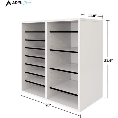 AdirOffice 500 Series 16-Compartment Literature Organizers, 20" x 11.8", White (500-16-WHI-2PK)