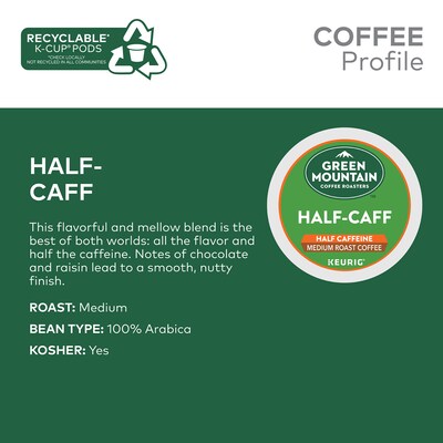 Green Mountain Half-Caff Coffee Keurig® K-Cup® Pods, Medium Roast, 96/Carton (69997)