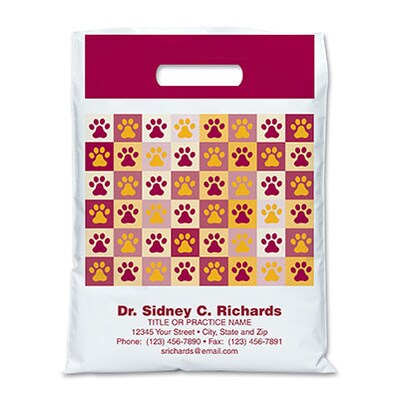 Medical Arts Press® Veterinary Personalized Large 2-Color Supply Bags; 9 x 13, Paw Print Quilt, 100