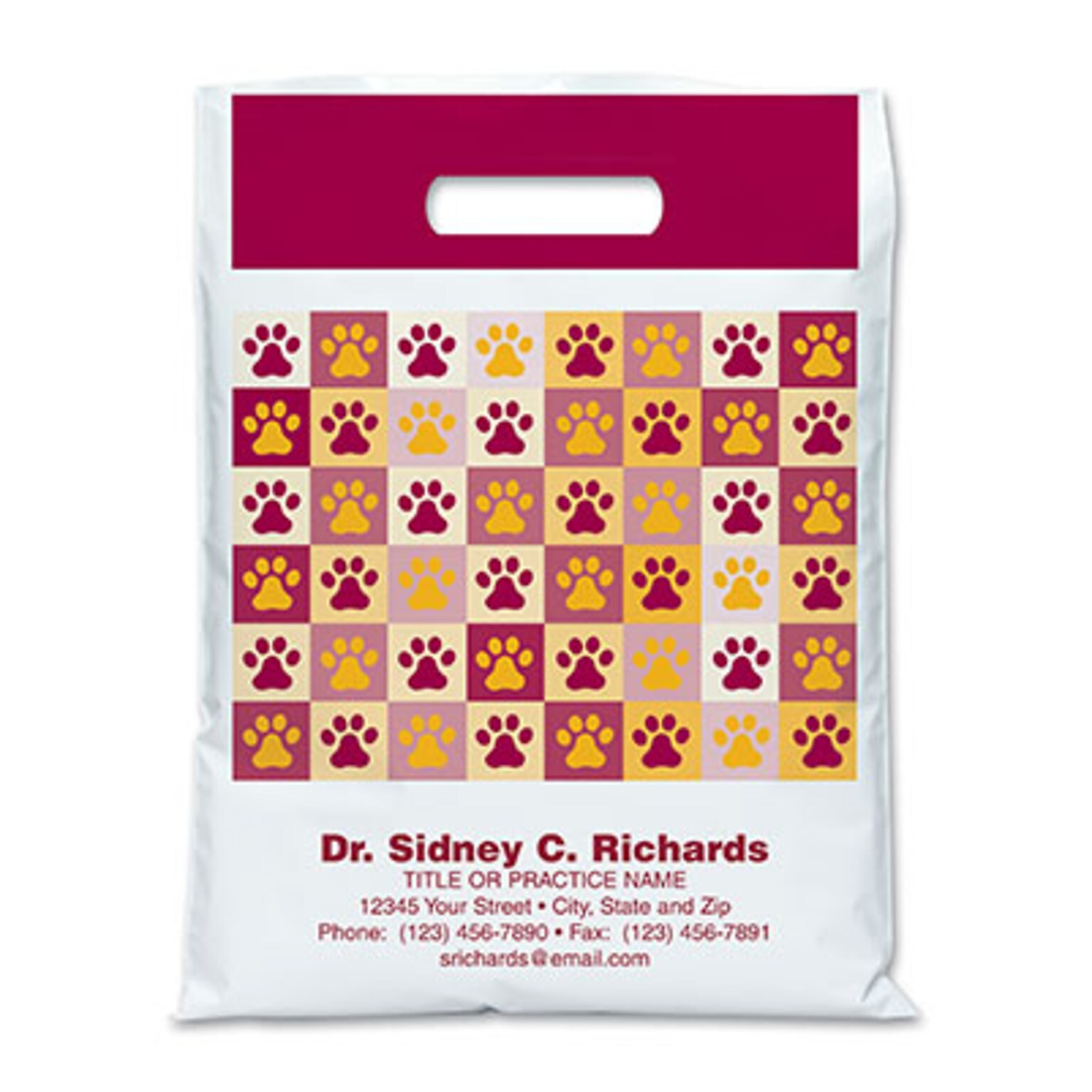 Medical Arts Press® Veterinary Personalized Large 2-Color Supply Bags; 9 x 13, Paw Print Quilt, 100 Bags, (53753)