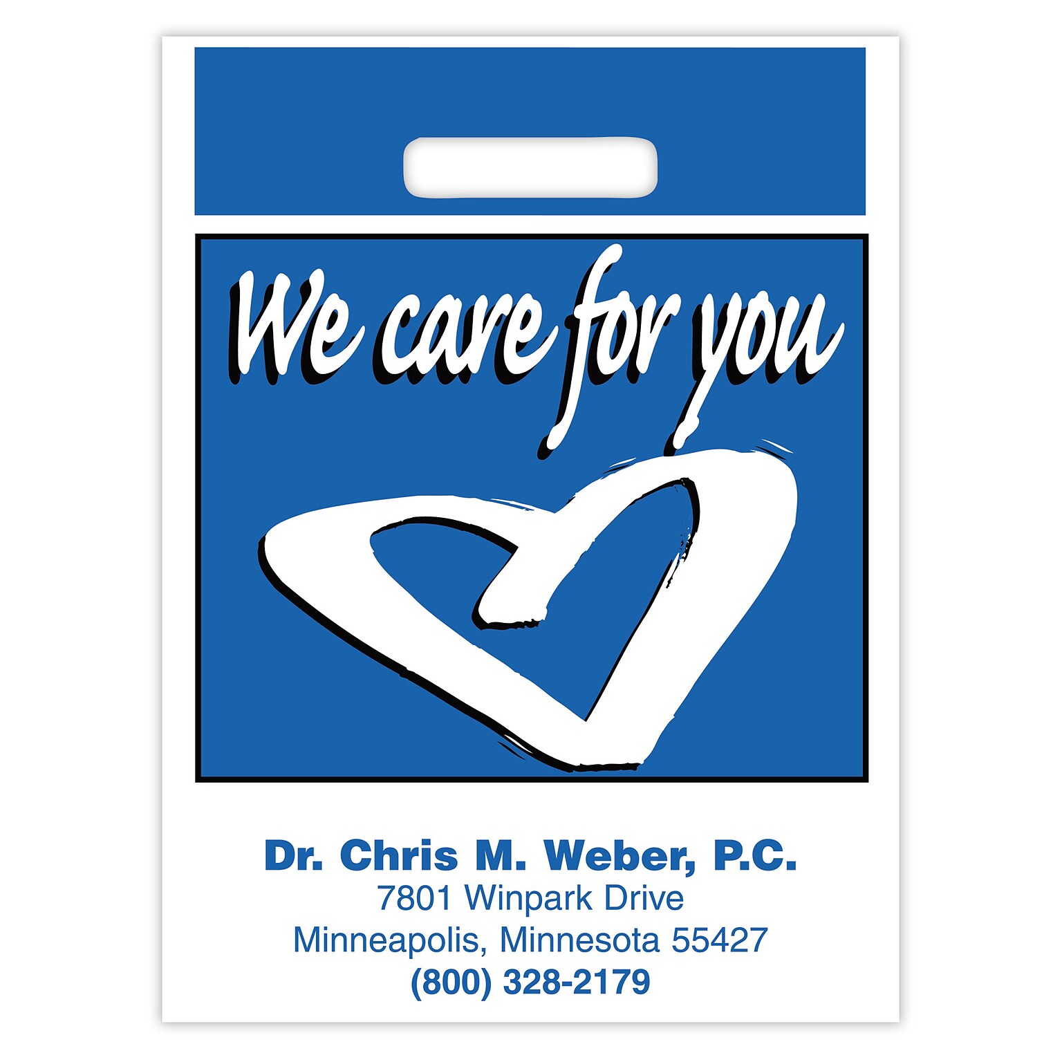Medical Arts Press® Medical Personalized 2-Color Bags; 9 x 13, We Care for You/Blue Heart, 100 Bags, (53175)