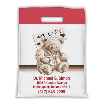 Medical Arts Press® Medical Personalized Small 2-Color Supply Bags; 7-1/2x9, Bear Doctor, We Care,