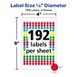 Avery Hand Written Color Coding Labels, 1/4" Dia., Assorted Colors, 192 Labels/Sheet, 4 Sheets/Pack (5795)