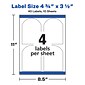 Avery Print-to-the-Edge Laser Labels, 3-1/2" x 4-3/4",White, 4 Labels/Sheet, 10 Sheets/Pack, 40 Labels/Pack (22826)