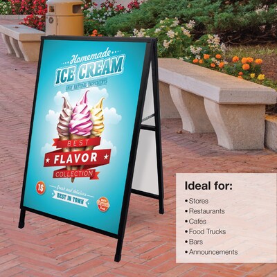 Excello Global Products Indoor/Outdoor Sidewalk A-Frame Board, 24" x 36", Black/White (EGP-HD-0507-S)