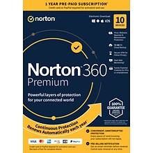 Norton 360 Premium for 10 Devices, Windows/Mac/Android/iOS, Download (21390643)