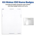 Avery Pin Style Laser/Inkjet Name Badge Kit, 2 1/4 x 3 1/2, Clear Holders with With Inserts, 100/B
