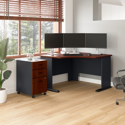 Bush Business Furniture Cubix 48W Corner Desk with Mobile File Cabinet, Hansen Cherry/Galaxy (SRA03