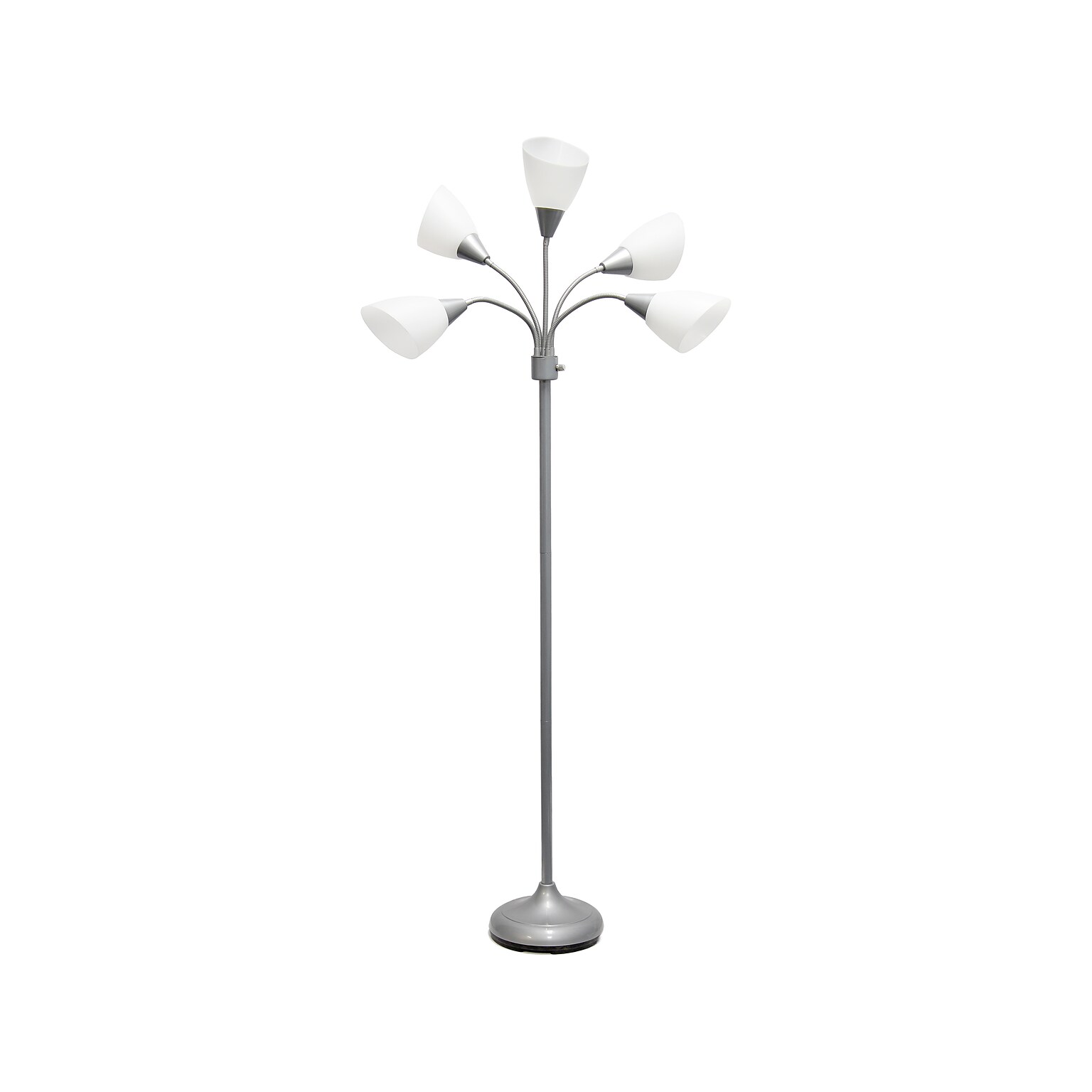 Simple Designs 67 Silver Metal Floor Lamp with 5 Adjustable Cone Shades (LF2006-SVW)