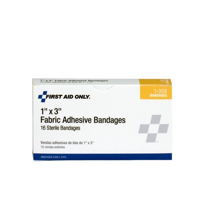 First Aid Only  1" x 3" Fabric Adhesive Bandages, White, 16/Box(1-008)