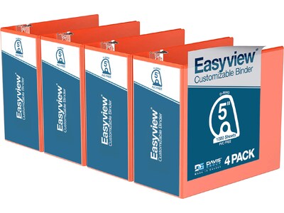 Davis Group Easyview Premium 5 3-Ring View Binders, D-Ring, Orange, 4/Pack (8407-19-04)