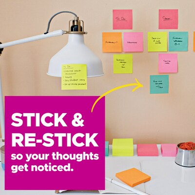 Post-it Super Sticky Notes, 3" x 3", Canary Collection, 90 Sheet/Pad, 10 Pads/Pack (654-10SSCY)