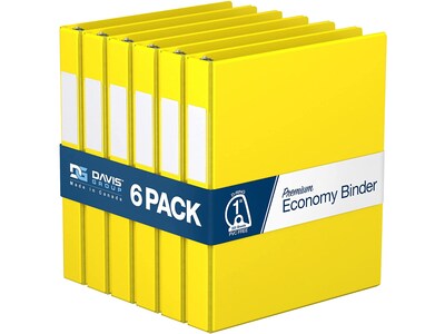 Davis Group Premium Economy 1 3-Ring Non-View Binders, D-Ring, Yellow, 6/Pack (2301-05-06)