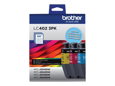 Brother LC402 Assorted Colors Standard Yield Ink Cartridges, 3/Pack (LC4023PKS)