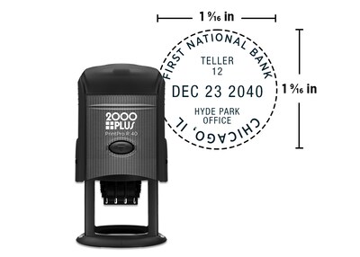 Custom 2000 Plus® PrintPro™ Self-Inking R40D Light Duty Round Date Stamp, 1-9/16 diameter