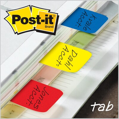 Post-it Tabs, 1 Wide, Solid, Assorted Colors, 66 Tabs/Pack (686-RYB)