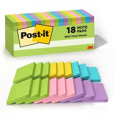 Post-it Sticky Notes, 3 x 3 in., 18 Pads, 100 Sheets/Pad, The Original Post-it Note, Floral Fantasy