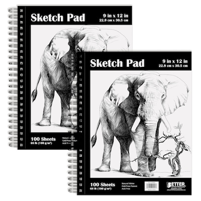 Better Office Products Sketch Paper Pads, Spiral Bound, 9 x 12, Premium Paper, 2-Pack (01305-2PK)