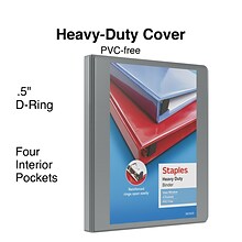 Staples® Heavy Duty 1/2 3 Ring View Binder with D-Rings, Gray (ST56327-CC)