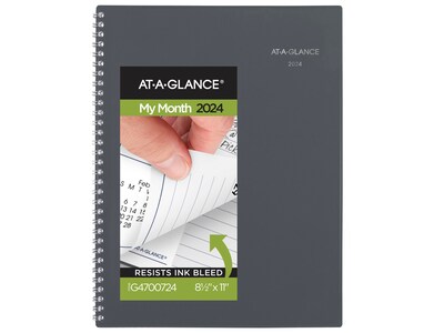 2024 AT-A-GLANCE DayMinder 8.5 x 11 Monthly Planner, Plastic Cover, Gray (GC470-07-24)