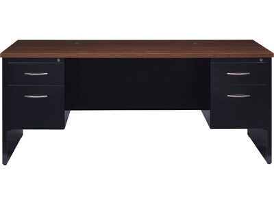 Hirsh 72W Double-Pedestal Desk, Black/Walnut (20531)