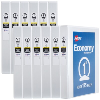 Avery Economy 1 3-Ring View Binders, Round Ring, White 12/Pack (05711)