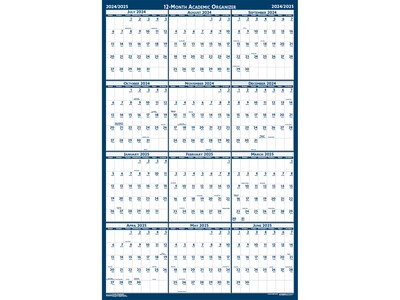 2024-2025 House of Doolittle 24" x 18" Academic Yearly Wet-Erase Wall Calendar, Reversible, White/Blue (3965-25)