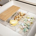 Martha Stewart Brody Plastic Storage Organizer Bin with Light Natural Paulownia Wood Lid, Clear, 3/S