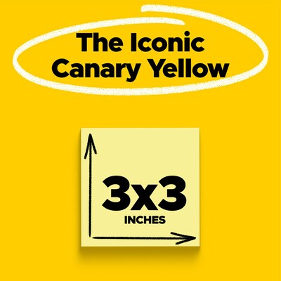 Post-it® Notes, 3 x 3, Canary Yellow, 100 Sheets/Pad (654)