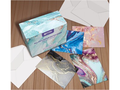Better Office Marble Natural Stone Cards with Envelopes, 4 x 6, Assorted Colors, 50/Pack (64576-50