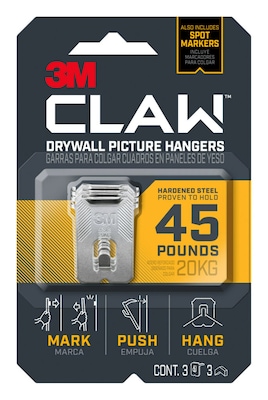 3M CLAW Jumbo Picture Hanger, 45 lbs., Silver, 3/Pack (3PH45M-3ES)
