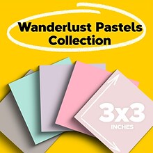 Post-it Recycled Super Sticky Notes, 3 x 3, Wanderlust Pastels Collection, 70 Sheet/Pad, 5 Pads/Pa