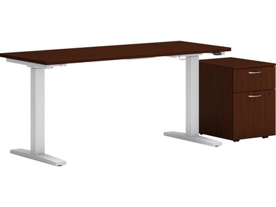 HON Mod 48W Adjustable Standing Desk with Mobile Storage, Traditional Mahogany (HLPLRW4824CHATBFTM1