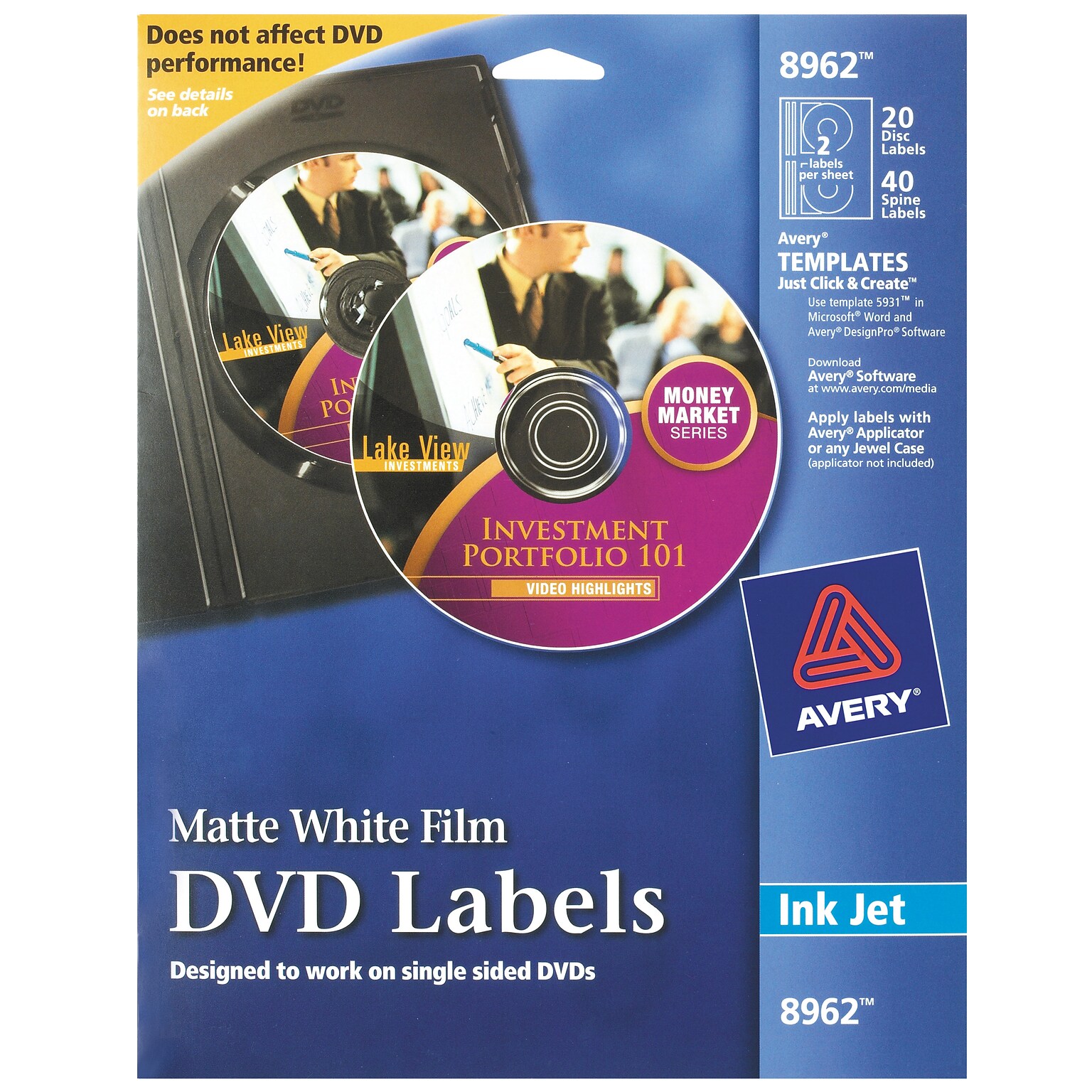 Avery Inkjet Media Labels, White Matte, 20 Disc and 40 Spine Labels/Pack (8962)
