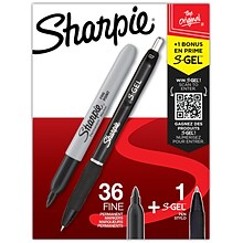 Sharpie Permanent Markers, Fine Tip, Black, 36/Pack (1884739)