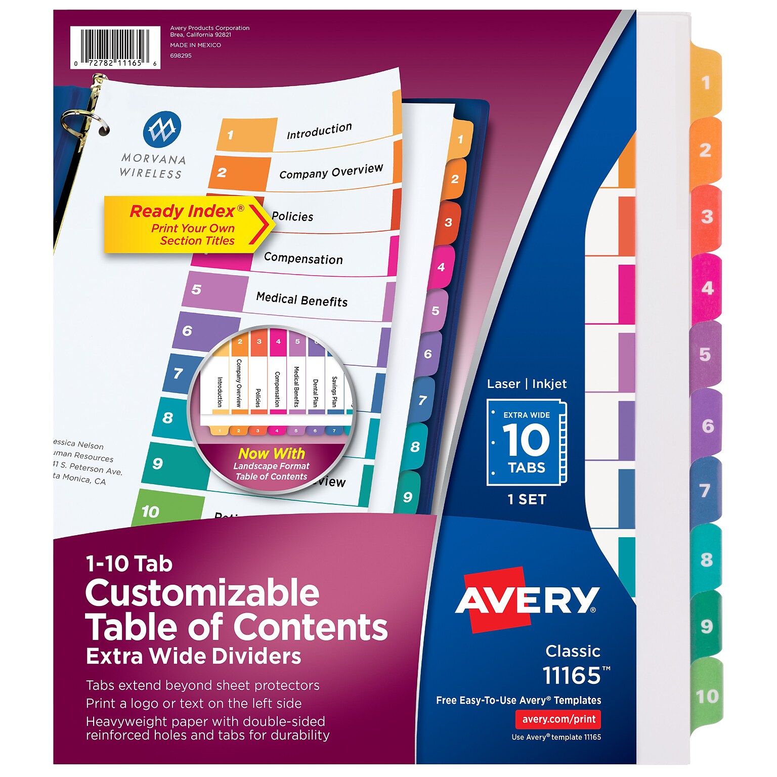 Avery Ready Index Table of Contents Extra-Wide Paper Dividers, 1-10 Tab, Multicolor (11165)
