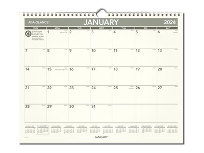 2024 AT-A-GLANCE Recycled 15 x 12 Monthly Wall Calendar, Off-White/Gray (PMG77-28-24)