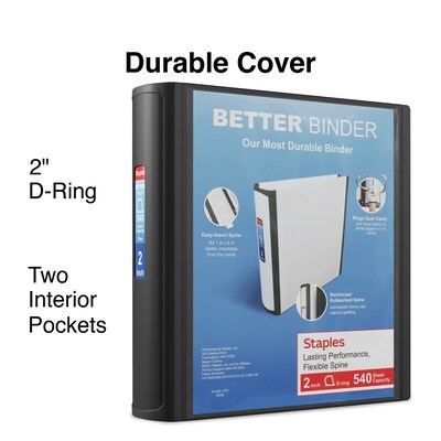 Staples® Better 2 3 Ring View Binder with D-Rings, Black (24067)