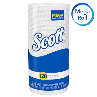 Scott Recycled Paper Towels, 1-ply, 128 Sheets/Roll, 20 Rolls/Pack (41482)