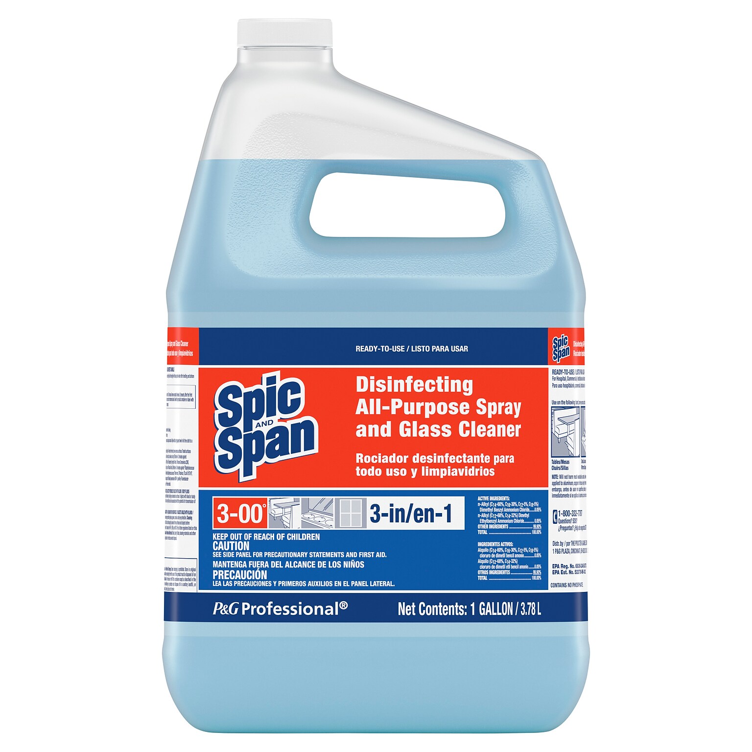 Spic and Span Professional Bulk 3-in-1 Disinfecting Multi Purpose Surface and Glass Cleaner, Fresh Scent, 3/Carton (58773)