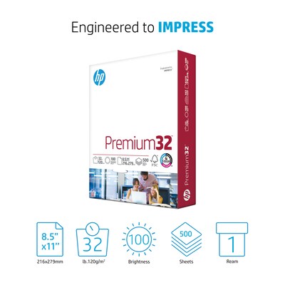 HP Premium32 8.5" x 11" Multipurpose Paper, 32 lbs., 100 Brightness, 500 Sheets/Ream (113100)