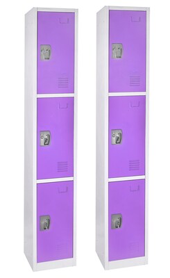 AdirOffice 72 3-Tier Key Lock Purple Steel Storage Locker, 2/Pack (629-203-PUR-2PK)